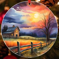 Rural Farm Fence Pathway Sunset Uv Print Acrylic Ornament Round