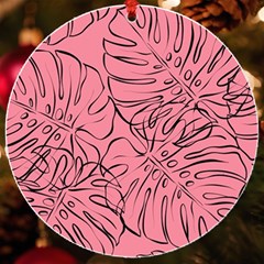 Pink Monstera Uv Print Acrylic Ornament Round