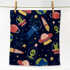 Seamless Pattern With Funny Alien Cat Galaxy Face Towel