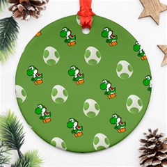 Yoshi Print, Super, Huevo, Game, Green, Egg, Mario Round Ornament (two Sides)