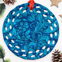 Blue Floral Pattern Texture, Floral Ornaments Texture Ornament (round Filigree)