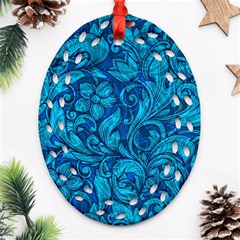 Blue Floral Pattern Texture, Floral Ornaments Texture Oval Filigree Ornament (two Sides)
