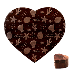 Sea Shells Pattern Wallpaper Fish Heart Wood Jewelry Box