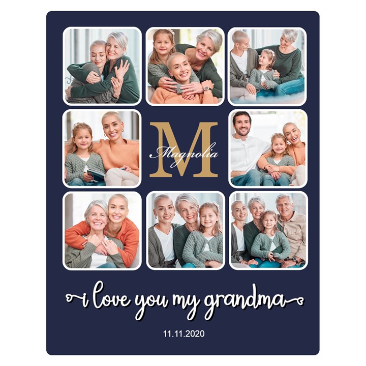 Personalized Phone Wallpaper Grandma Love Grid Two Sides Premium Plush Fleece Blanket (Teen Size)