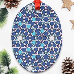 Islamic Ornament Texture, Texture With Stars, Blue Ornament Texture Ornament (oval)