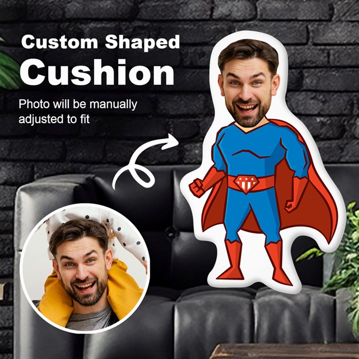 Personalized Photo in Super Dad Father Cartoon Style Custom Shaped Cushion Cut To Shape Cushion Case