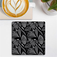 Leaves Flora Black White Nature Uv Print Square Tile Coaster 
