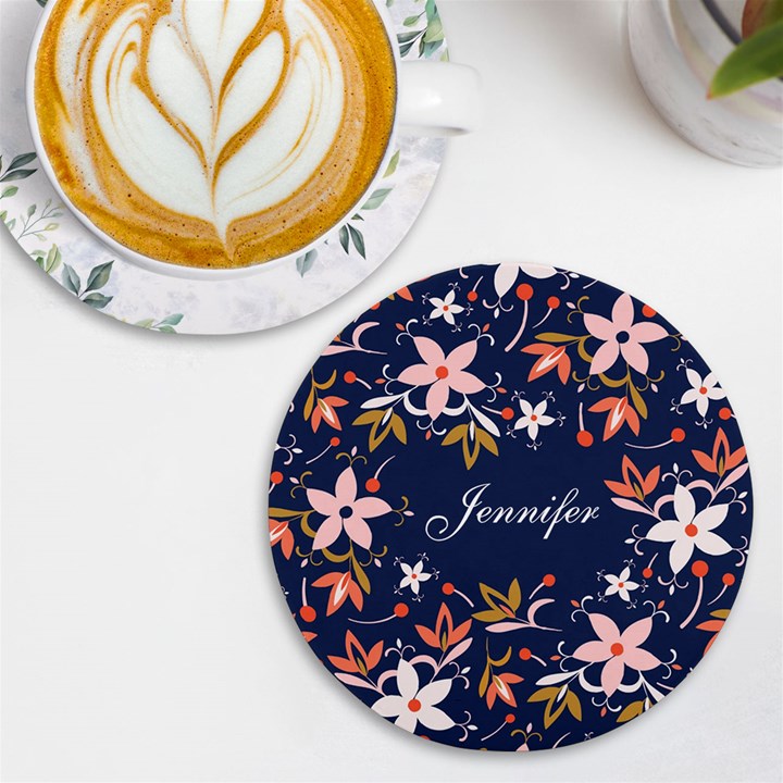 Personalized Floral Pattern Name Round Tile Coaster UV Print Round Tile Coaster