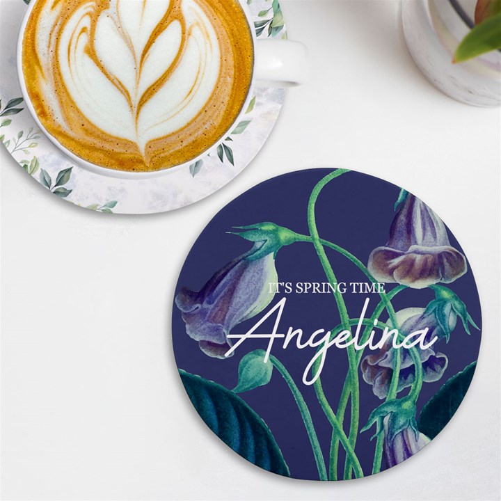 Personalized Floral Spring Time Name Wireless Fast Charger UV Print Round Tile Coaster