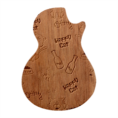 Happy Cats Pattern Background Guitar Shape Wood Guitar Pick Holder Case And Picks Set