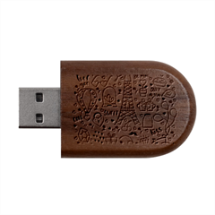 Big Collection With Hand Drawn Objects Valentines Day Wood Oval Usb Flash Drive