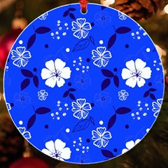 Blooming Seamless Pattern Blue Colors Uv Print Acrylic Ornament Round
