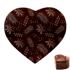 Tropical Leaves Pattern Heart Wood Jewelry Box