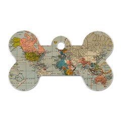 Vintage World Map Dog Tag Bone (one Side)