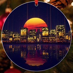 Abstract City Retro Sunset Night Uv Print Acrylic Ornament Round
