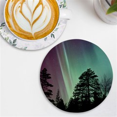 Silhouette Of Aurora Borealis Uv Print Round Tile Coaster