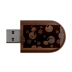 Christmas Texture, Retro Background With Snowmen Wood Oval Usb Flash Drive