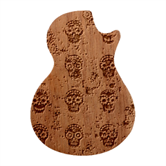 Sugar Skulls - Floral Guitar Shape Wood Guitar Pick Holder Case And Picks Set