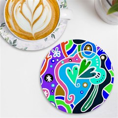 Crazy Pop Art - Doodle Hearts  Uv Print Round Tile Coaster