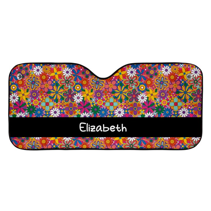 Personalized Name Any Text Colorful Flower Car Windshield Sunshade Car Windshield Sunshade