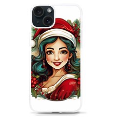 Young Woman With Santa Claus Clothes Isolated Illustration Wb Iphone 15 Tpu Uv Print Case