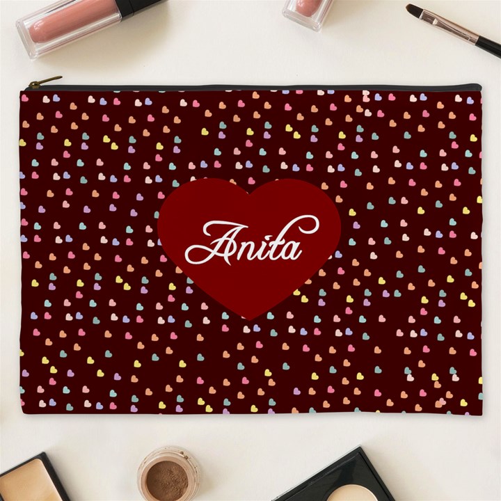 Chocolate Color Heart Pattern Cosmetic Bag (XXXL)