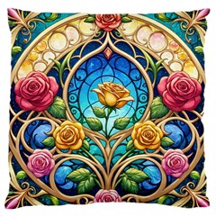 Roses Floral Stained Glass Vibrant Large Cushion Case (one Side)