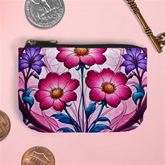Fantasy Pink Flowers Stained Glass Mini Coin Purse