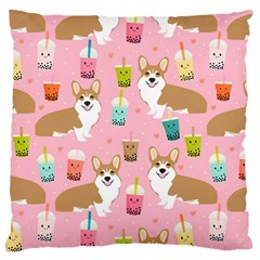 Corgi Bubble Boba Tea Pink Pattern Large Cushion Case (one Side)