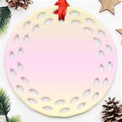 Cream Yellow To Pink Lace Bilinear Gradient Round Filigree Ornament (two Sides)