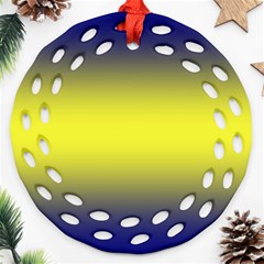 Navy Blue To Electric Yellow Bilinear Gradient Round Filigree Ornament (two Sides)