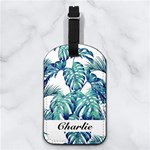 Leaf Tropical Pattern Nappa Leather Luggage Tag Rectangle Front