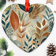 Leaves Pattern Flora Heart Ornament (two Sides)