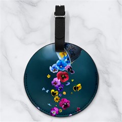 Falling Flowers, Art, Coffee Cup Nappa Leather Luggage Tag Round