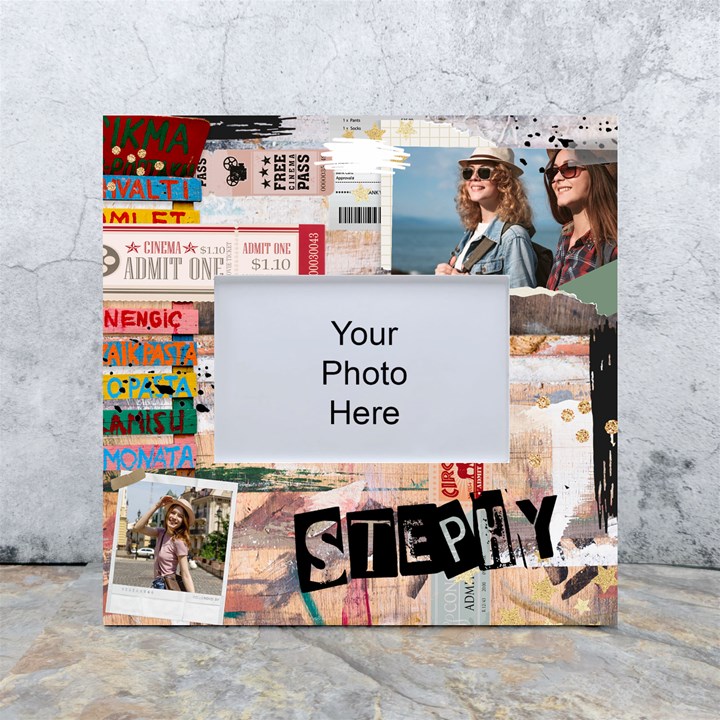 Personalized Life Adventure Style Travel Collage Photo Name Box Photo Frame White Box Photo Frame 4  x 6 