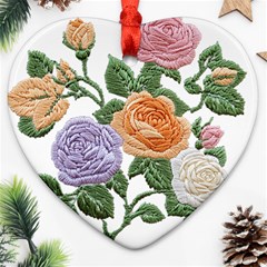 Embroidery Roses Floral Design Heart Ornament (two Sides)