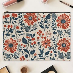 Retro Scandinavian Nordic Flowers Pattern Cosmetic Bag (xxxl)