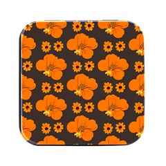Retro 40s 50s Flowers Pattern Halloween 2 Square Metal Box (black)