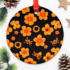 Retro 40s 50s Flowers Pattern Halloween Round Ornament (two Sides)