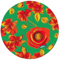 Mid Century Retro Floral 1970s 1960s Pattern 89 Wooden Bottle Opener (round)