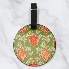 Retro 40s 50s Mexico Flowers Pattern 3 Nappa Leather Luggage Tag Round