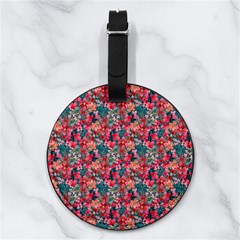 Red Flowers 2 Nappa Leather Luggage Tag Round