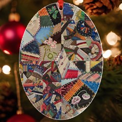 Background Embroidery Pattern Stitches Abstract Uv Print Acrylic Ornament Oval