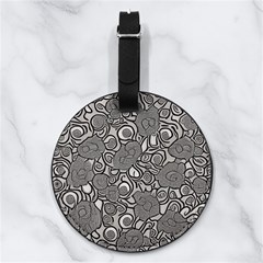 Mid Century Retro Floral 1970s 1960s Pattern 85 Nappa Leather Luggage Tag Round