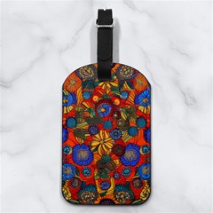 Mid Century Retro Floral 1970s 1960s Pattern 69 Nappa Leather Luggage Tag Rectangle