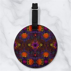 Mid Century Retro Floral 1970s 1960s Pattern 67 Nappa Leather Luggage Tag Round