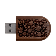 Mid Century Retro Floral 1970s 1960s Pattern 57 Wood Oval Usb Flash Drive