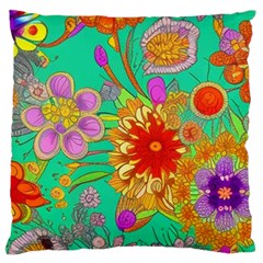 Mid Century Retro Floral 1970s 1960s Pattern 58 Large Cushion Case (one Side)