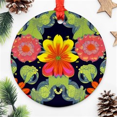 Mid Century Retro Floral 1970s 1960s Pattern 54 Round Ornament (two Sides)