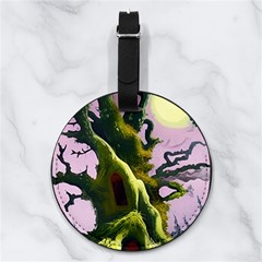 Outdoors Night Full Moon Setting Scene Woods Light Moonlight Nature Wilderness Landscape Nappa Leather Luggage Tag Round